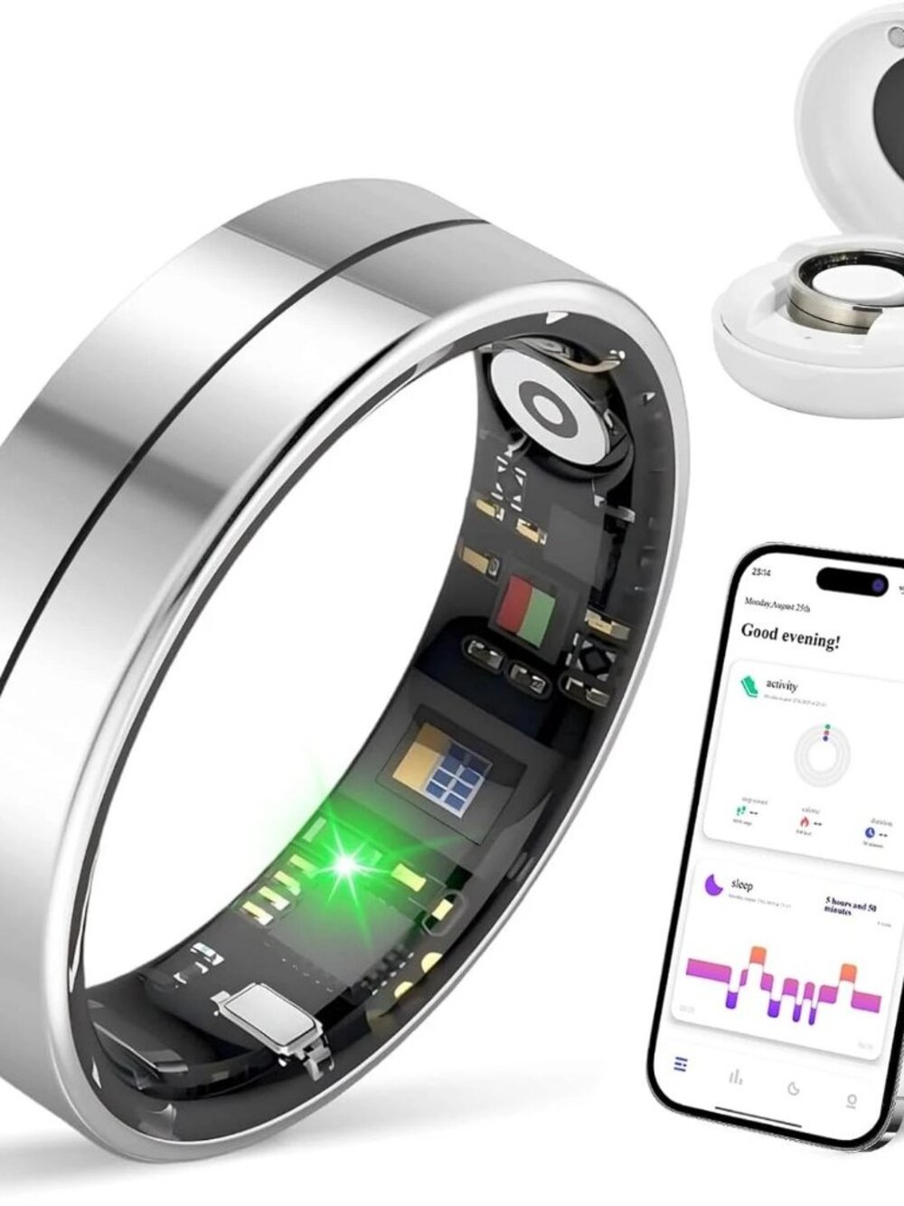 KppeX Smart Health Ring X1, Steel, Size 8 - Sleep, Heart Rate & Fitness Tracker